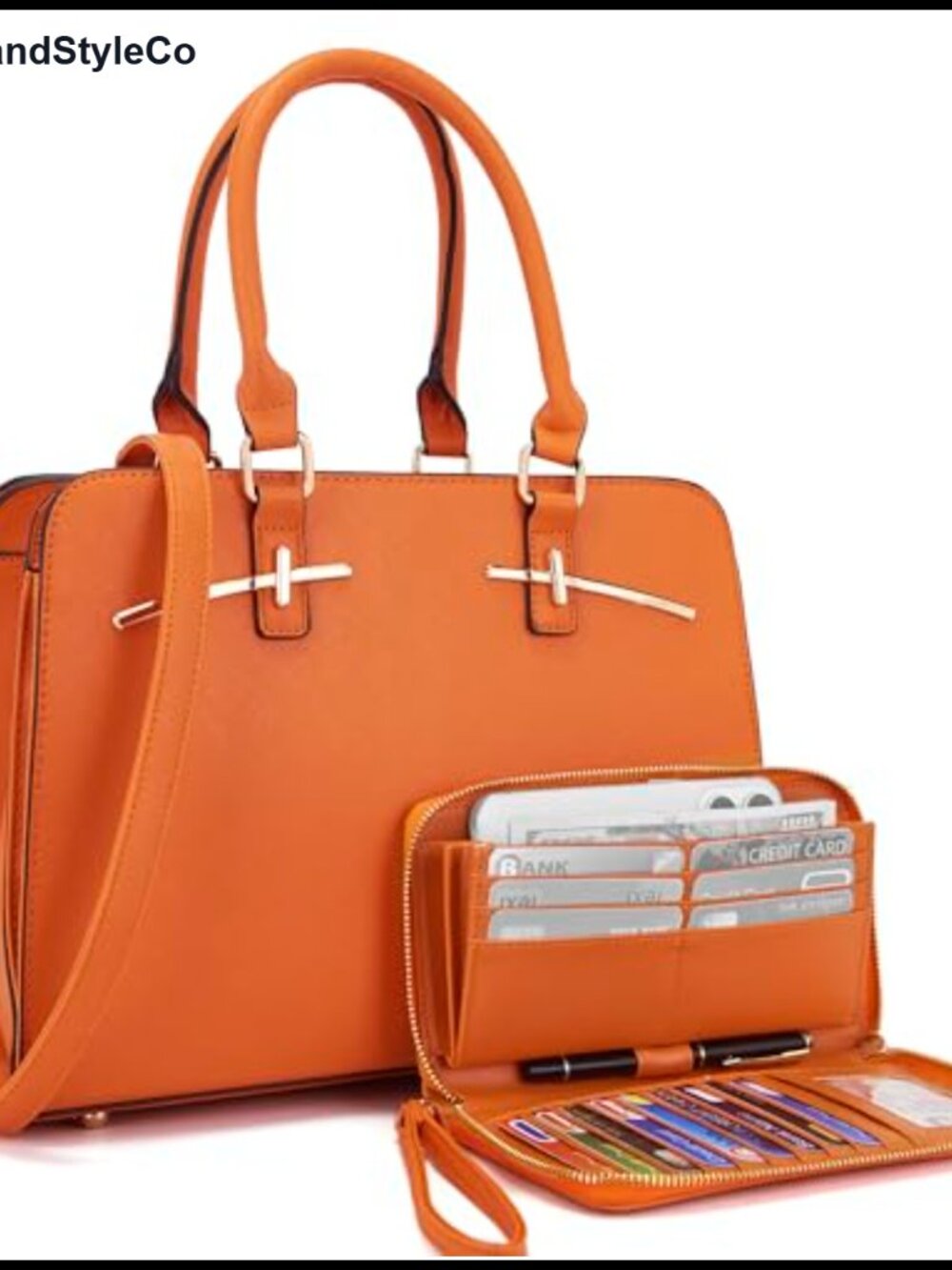 Women's Faux Leather Satchel Tote Bag with RFID Wallet 2-Piece Set